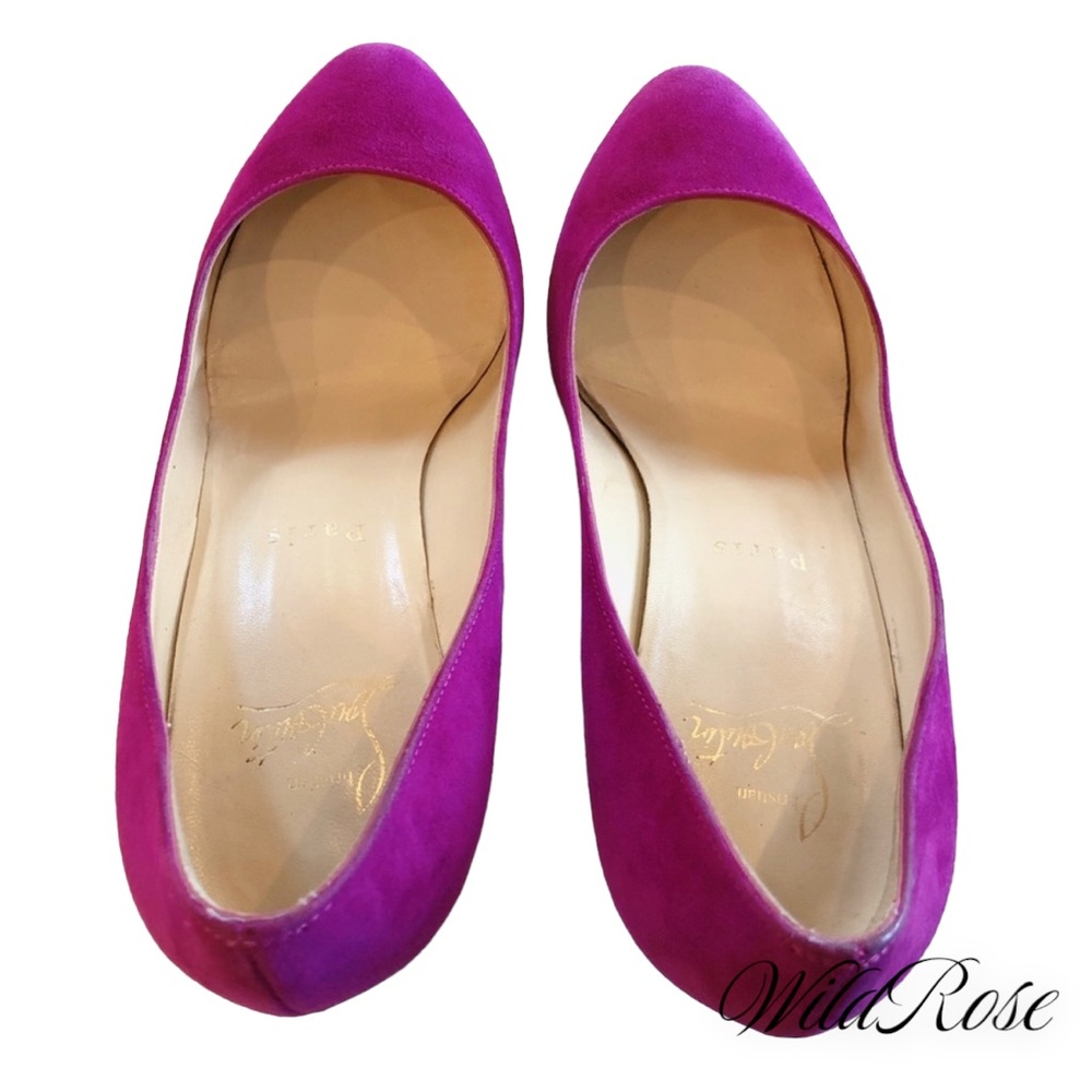 CHRISTIAN LOUBOUTIN Fuchsia Pink Purple SUEDE RON RON 100 Veau Velours PUMPS 36 - Picture 12 of 17